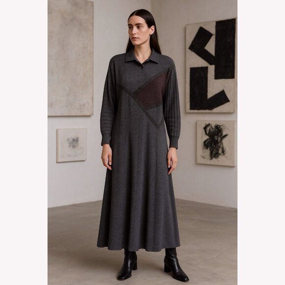 Koos Van Den Akker Hothouse 80s Art to Wear Dress M Gray Patchwork Avant Garde - Picture 1 of 9